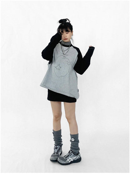 Apple Stitch Line Print T-shirt Long Sleeve Raglan Unisex