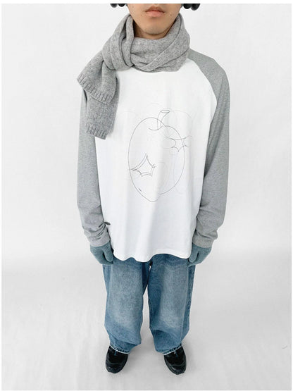 Apple Stitch Line Print T-shirt Long Sleeve Raglan Unisex