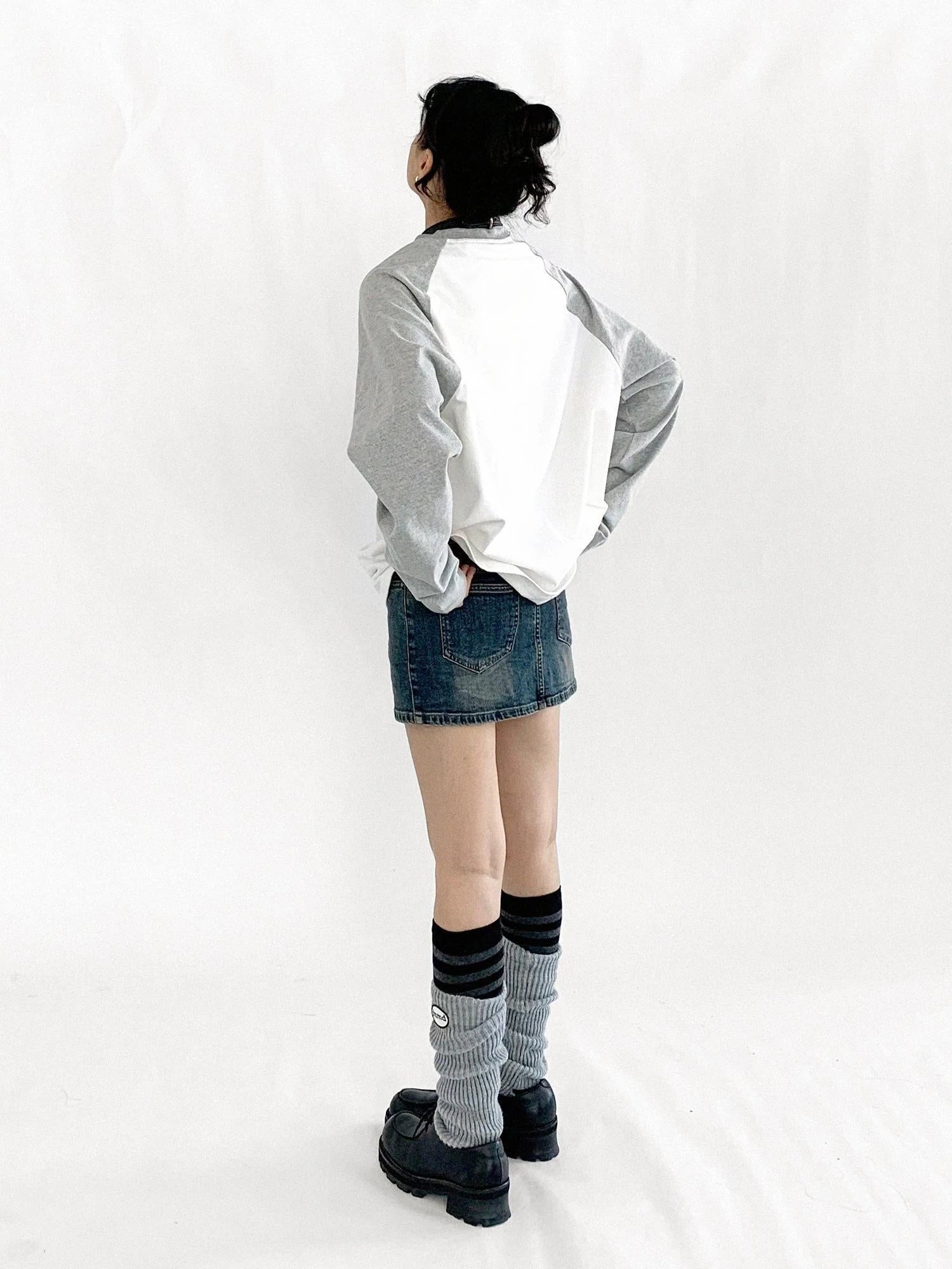 Apple Stitch Line Print T-shirt Long Sleeve Raglan Unisex