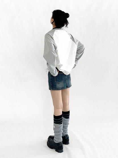 Apple Stitch Line Print T-shirt Long Sleeve Raglan Unisex