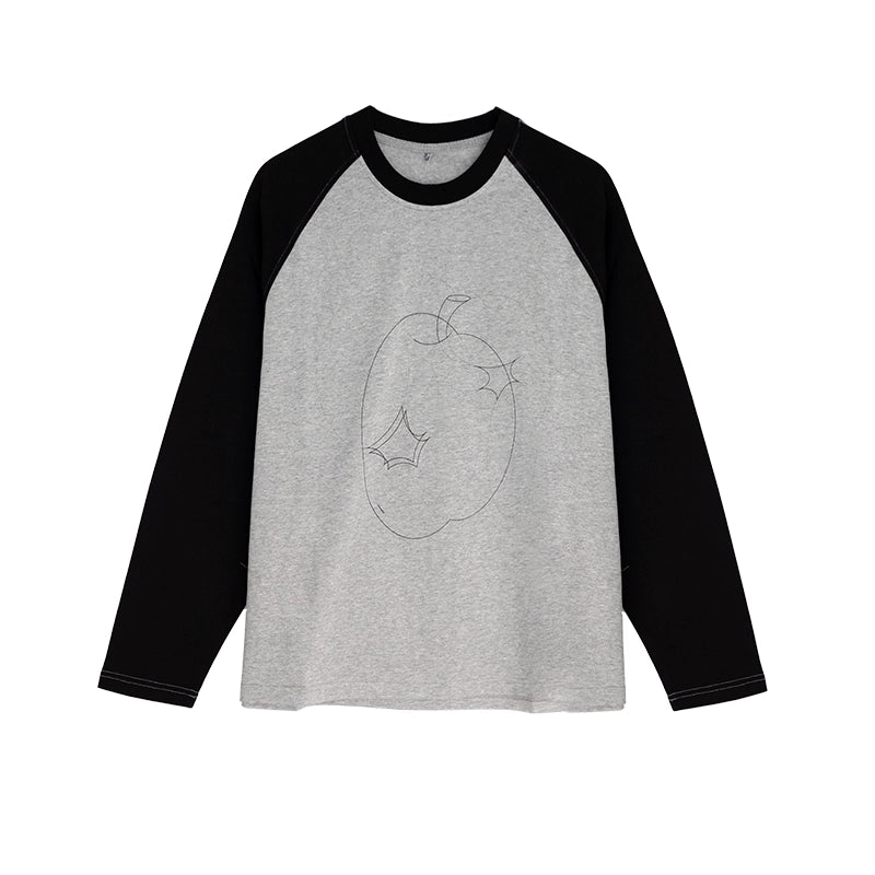 innomoood_Apple_Stitch_Line_Print_T-shirt_Long_Sleeve_Raglan_Unisex_MISSTT