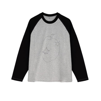 innomoood_Apple_Stitch_Line_Print_T-shirt_Long_Sleeve_Raglan_Unisex_MISSTT