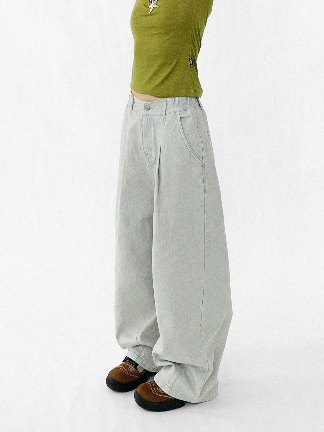 innomoood Baggy Wide Leg Denim Trousers In Sea Salt Wash