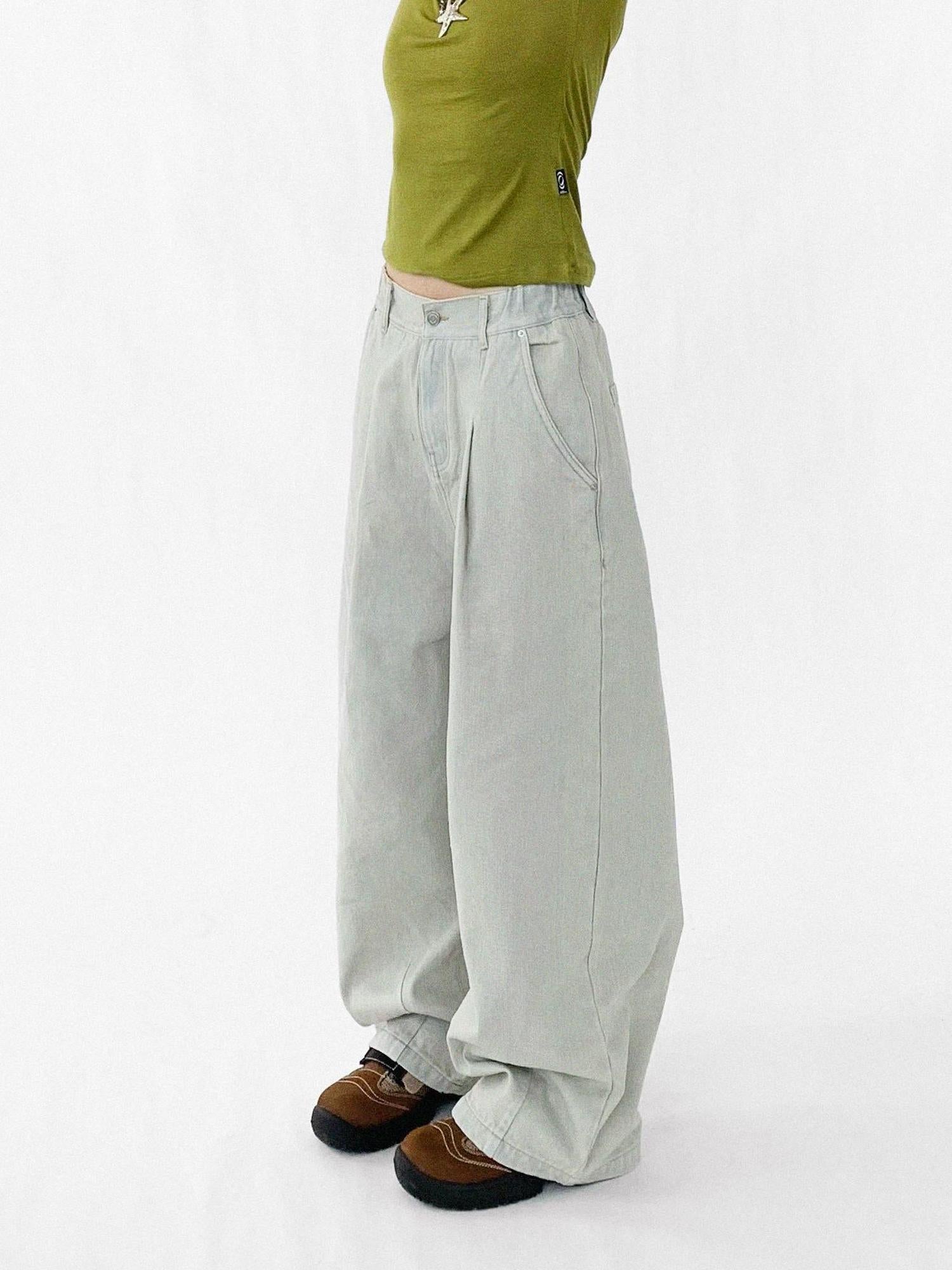 innomoood Baggy Wide Leg Denim Trousers In Sea Salt Wash