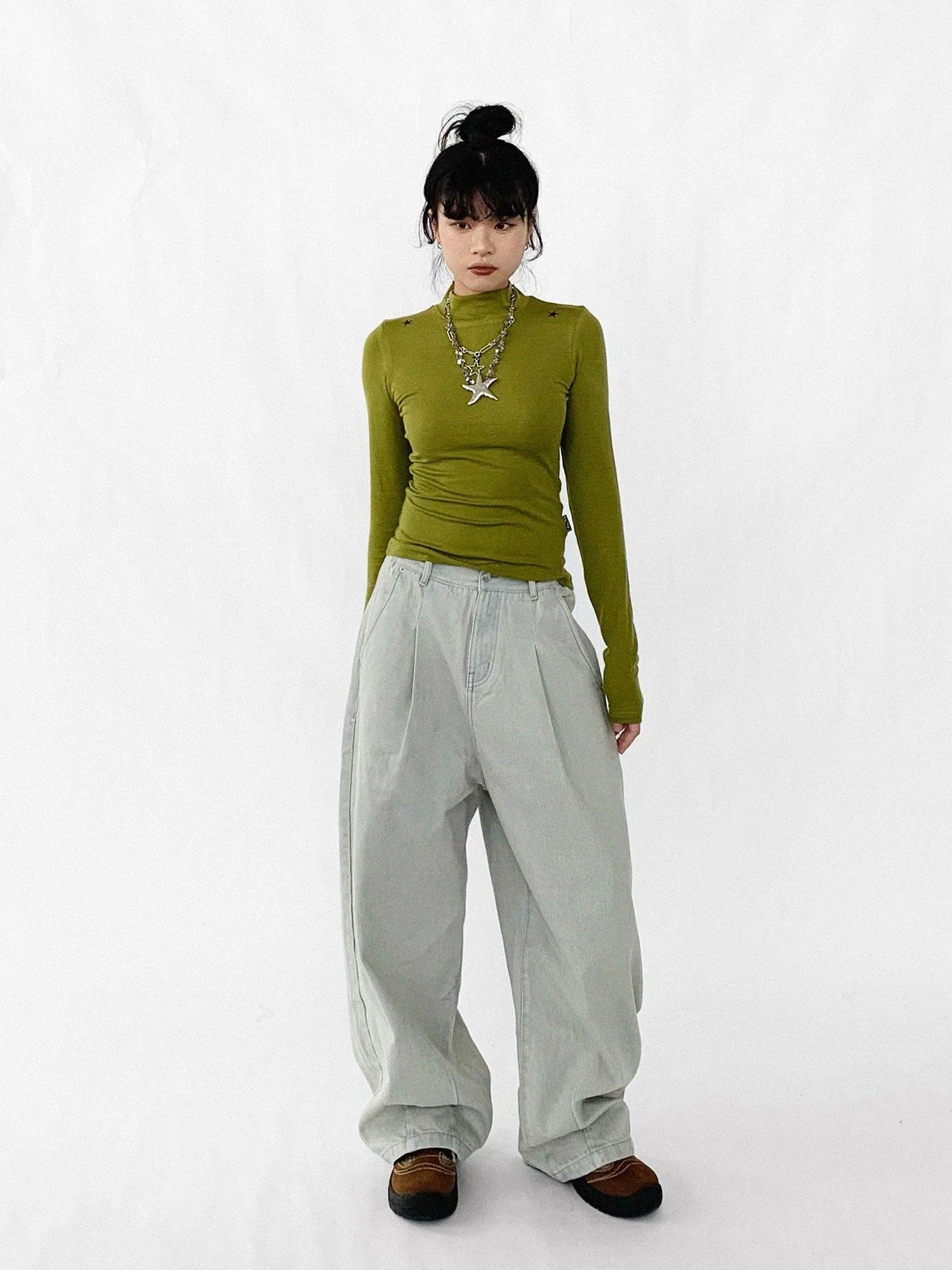 Baggy Wide Leg Denim Trousers In Sea Salt Wash