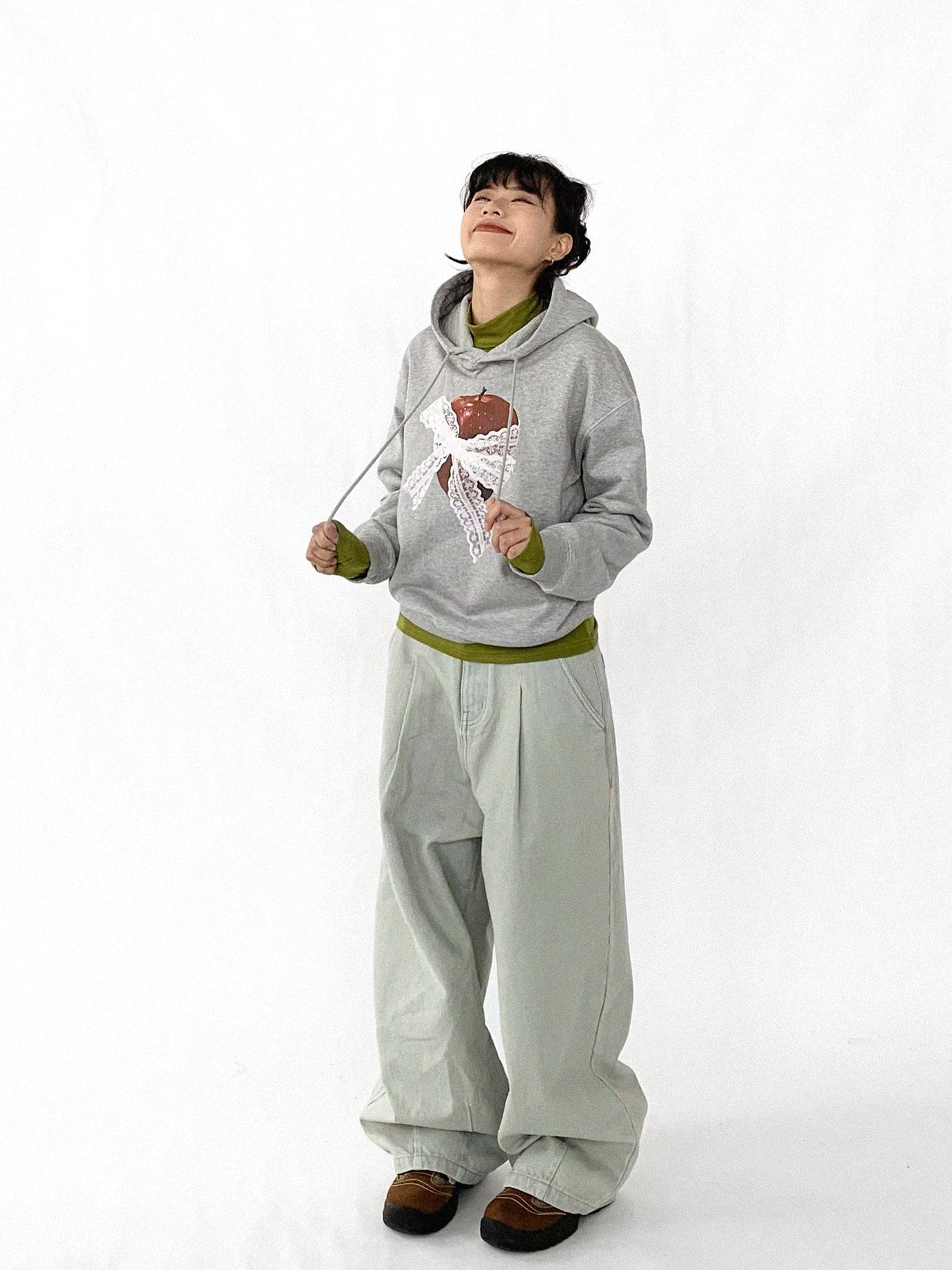 innomoood Baggy Wide Leg Denim Trousers In Sea Salt Wash