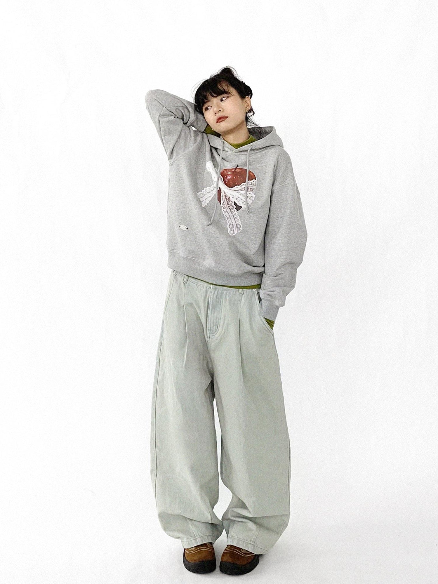 innomoood Baggy Wide Leg Denim Trousers In Sea Salt Wash
