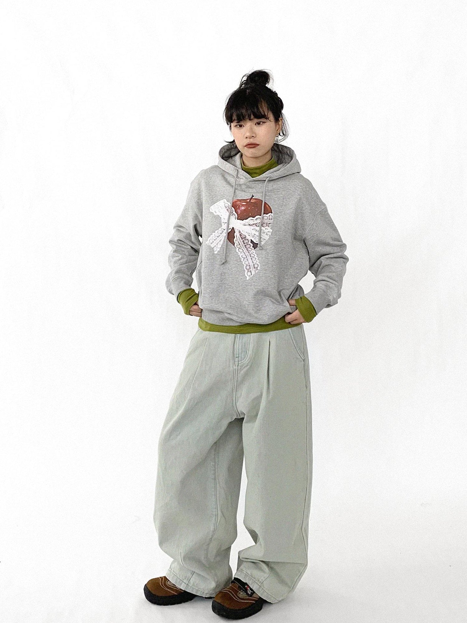 innomoood Baggy Wide Leg Denim Trousers In Sea Salt Wash