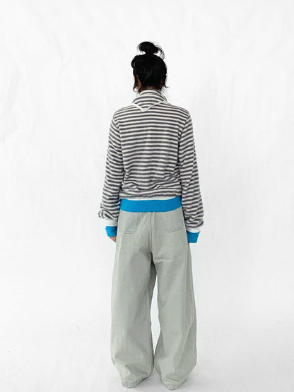 innomoood Baggy Wide Leg Denim Trousers In Sea Salt Wash