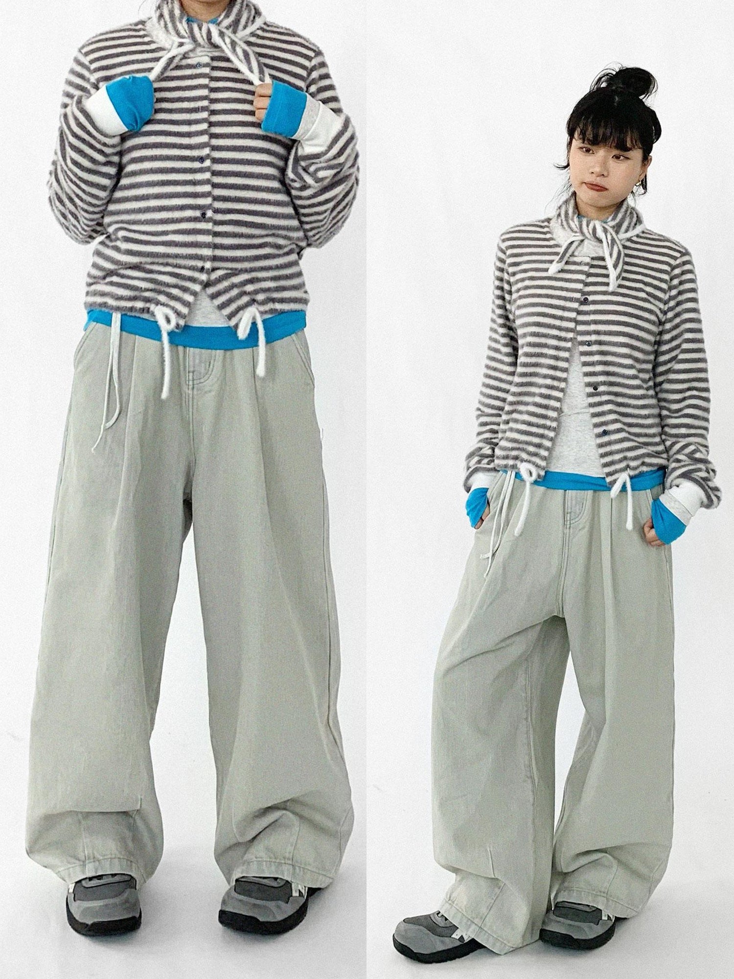 innomoood Baggy Wide Leg Denim Trousers In Sea Salt Wash