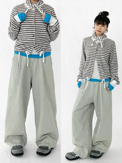 innomoood Baggy Wide Leg Denim Trousers In Sea Salt Wash
