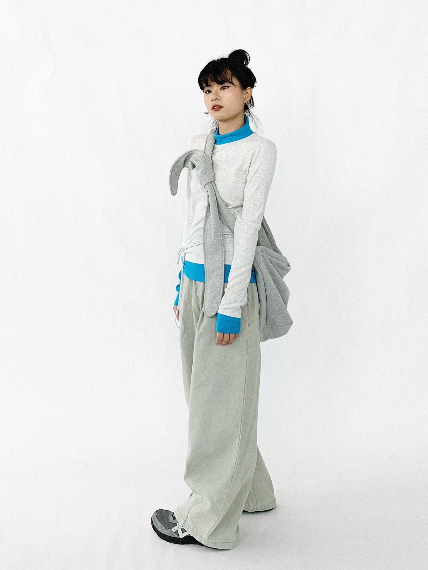 innomoood Baggy Wide Leg Denim Trousers In Sea Salt Wash