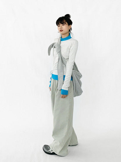 innomoood Baggy Wide Leg Denim Trousers In Sea Salt Wash