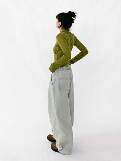 innomoood Baggy Wide Leg Denim Trousers In Sea Salt Wash