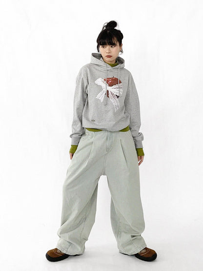 innomoood Baggy Wide Leg Denim Trousers In Sea Salt Wash