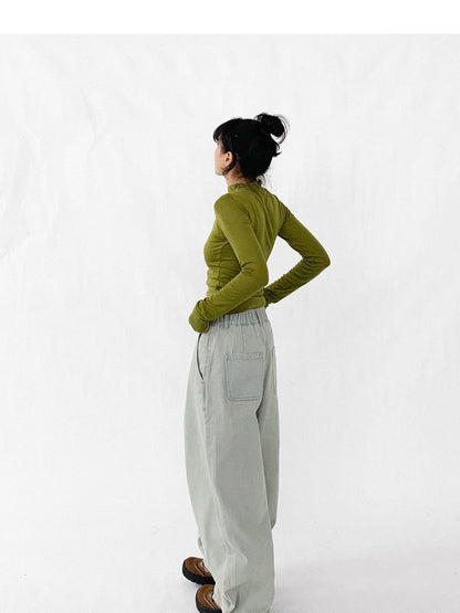innomoood Baggy Wide Leg Denim Trousers In Sea Salt Wash