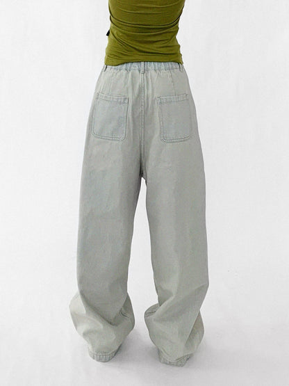 innomoood Baggy Wide Leg Denim Trousers In Sea Salt Wash