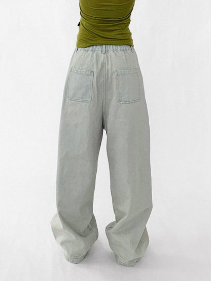 Baggy Wide Leg Denim Trousers In Sea Salt Wash