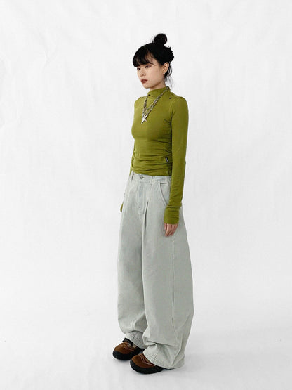 innomoood Baggy Wide Leg Denim Trousers In Sea Salt Wash