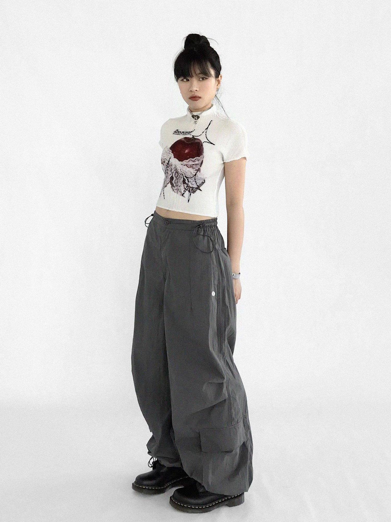 innomoood Ballistic Parachute Cargo Pants With Drop Crotch Design