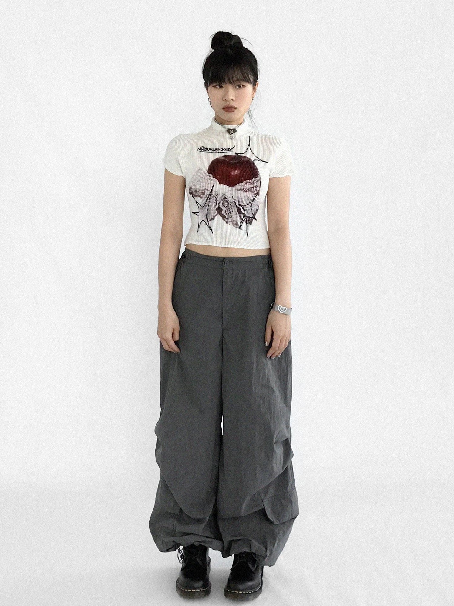 innomoood Ballistic Parachute Cargo Pants With Drop Crotch Design