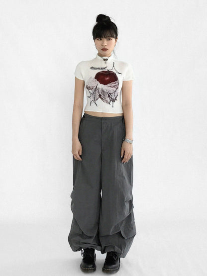 innomoood Ballistic Parachute Cargo Pants With Drop Crotch Design