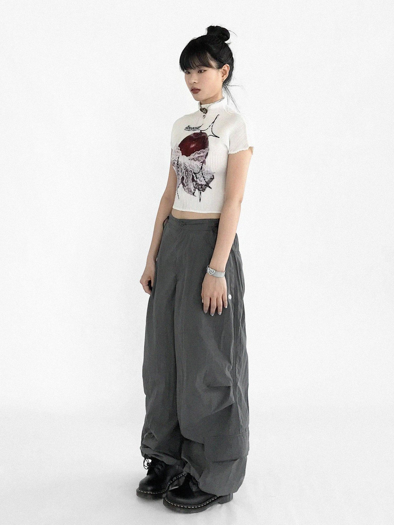 innomoood Ballistic Parachute Cargo Pants With Drop Crotch Design