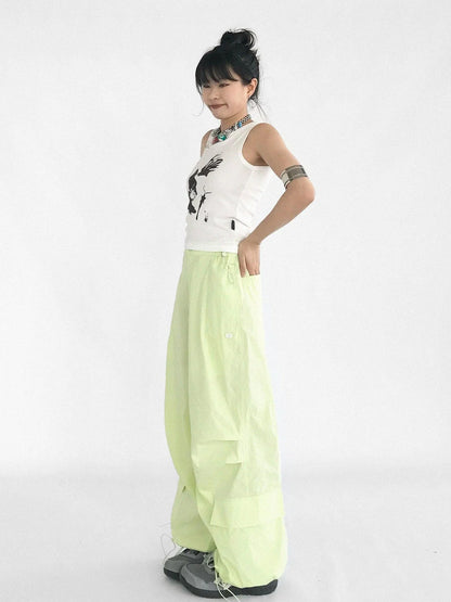 Ballistic Parachute Cargo Pants With Drop Crotch Design