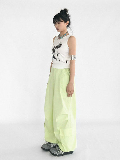 Ballistic Parachute Cargo Pants With Drop Crotch Design