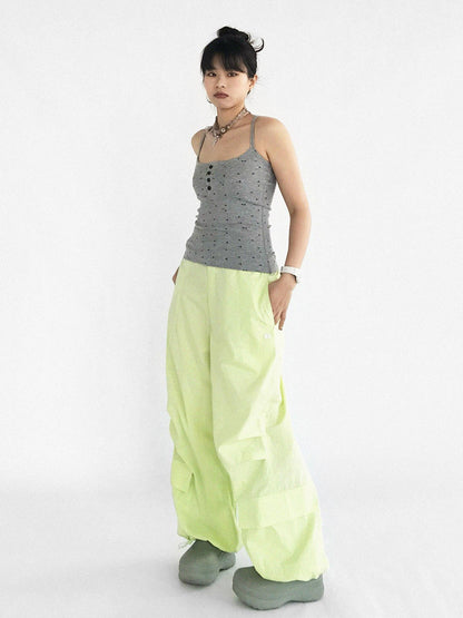 innomoood Ballistic Parachute Cargo Pants With Drop Crotch Design
