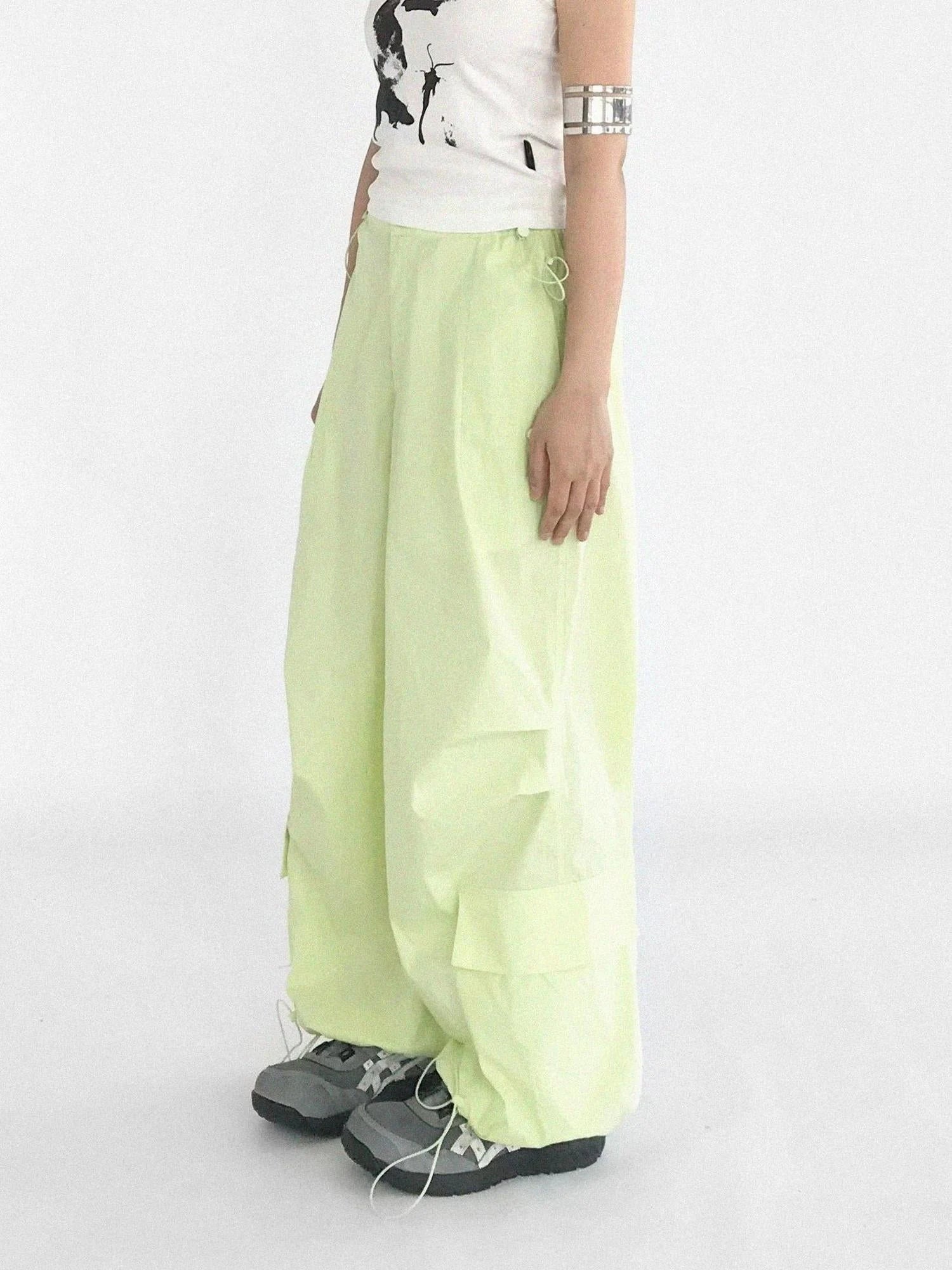 Ballistic Parachute Cargo Pants With Drop Crotch Design