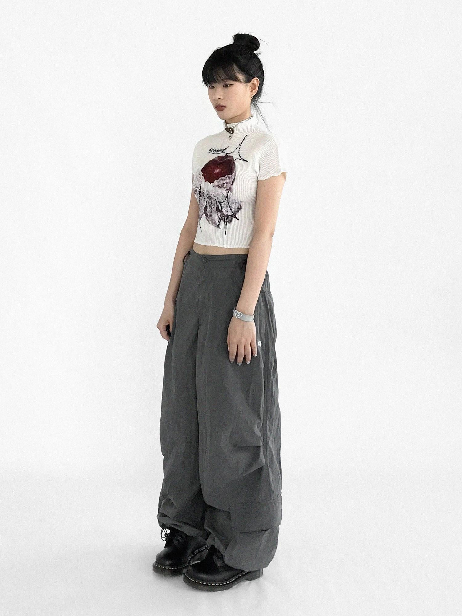 innomoood Ballistic Parachute Cargo Pants With Drop Crotch Design