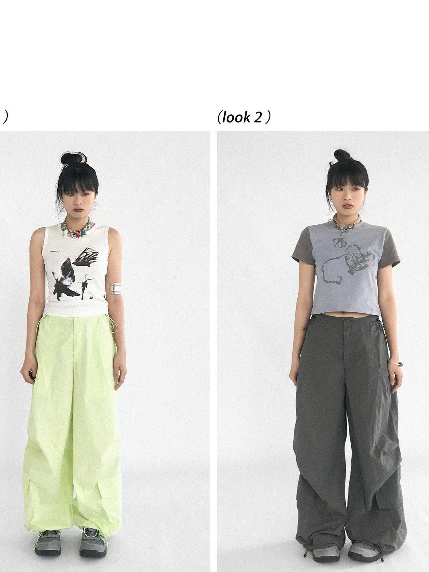 innomoood Ballistic Parachute Cargo Pants With Drop Crotch Design