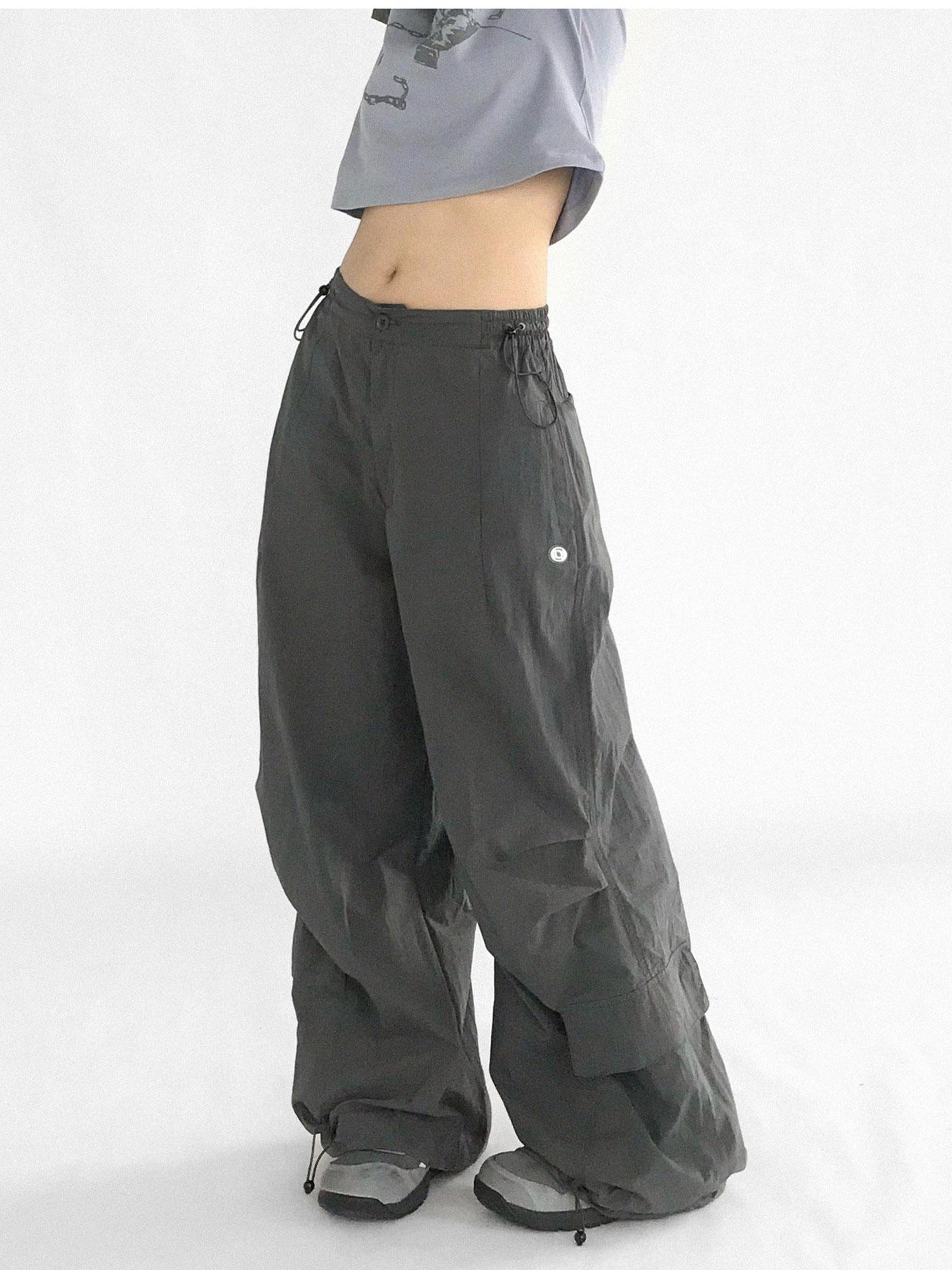 innomoood Ballistic Parachute Cargo Pants With Drop Crotch Design