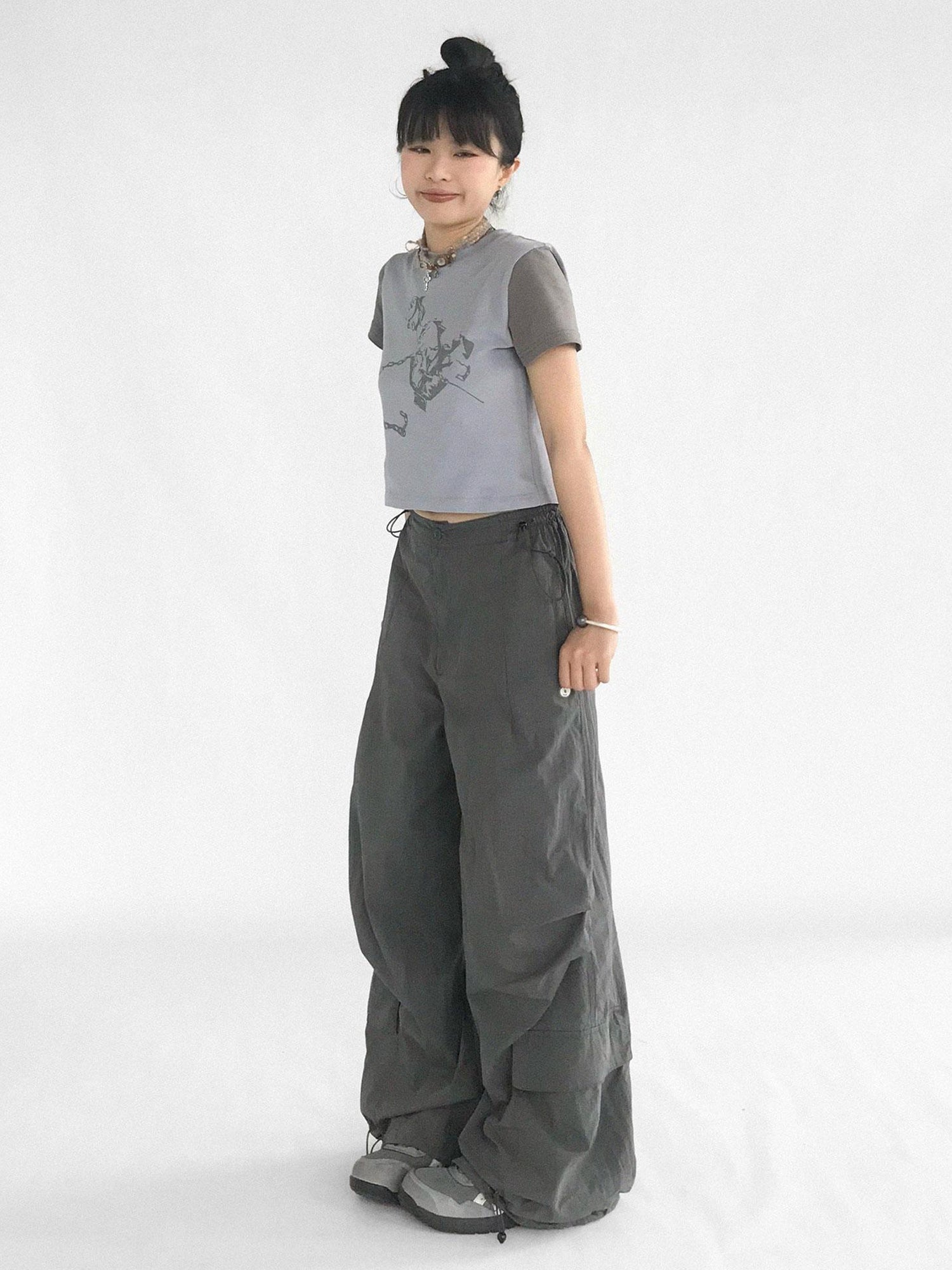 innomoood Ballistic Parachute Cargo Pants With Drop Crotch Design
