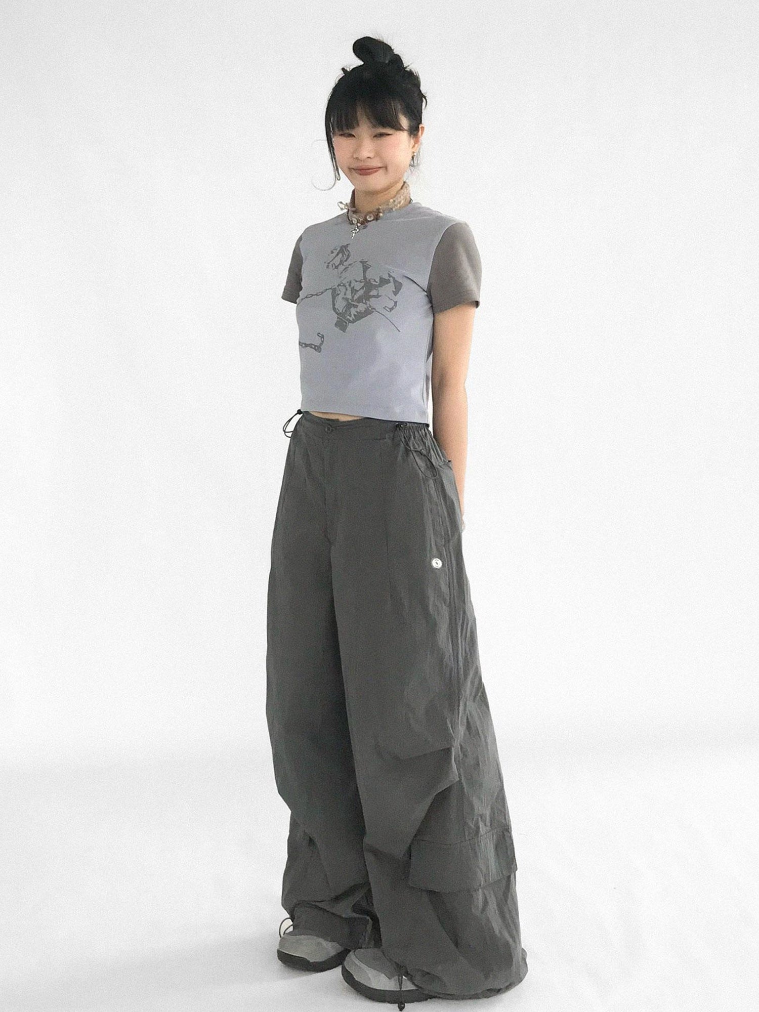 innomoood Ballistic Parachute Cargo Pants With Drop Crotch Design