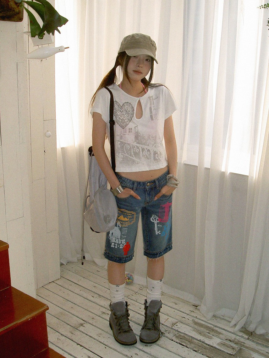innomoood Bamboo White Heart Print Hollowout Vintage Women&