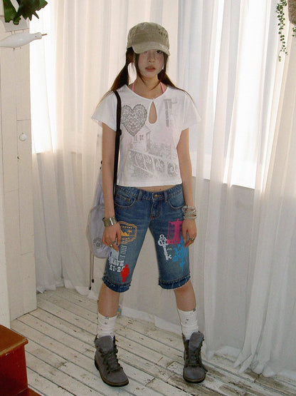 innomoood Bamboo White Heart Print Hollowout Vintage Women&