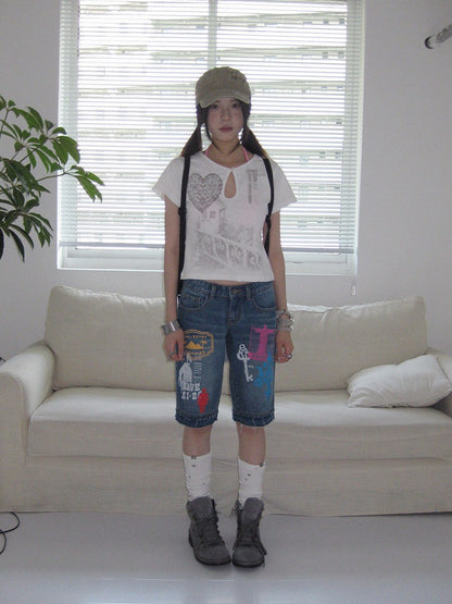 innomoood Bamboo White Heart Print Hollowout Vintage Women&