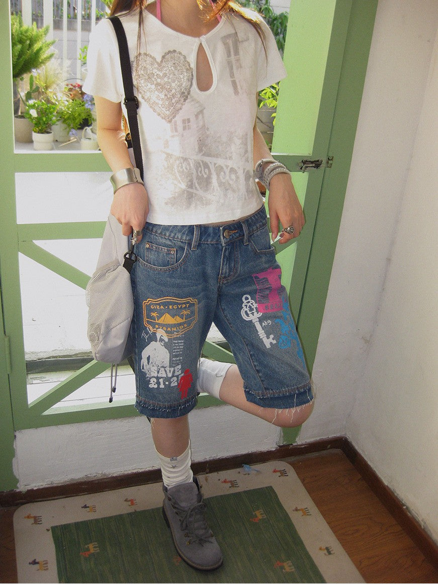 innomoood Bamboo White Heart Print Hollowout Vintage Women&