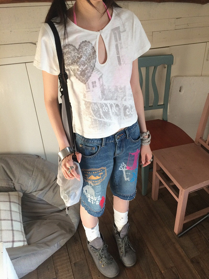 innomoood Bamboo White Heart Print Hollowout Vintage Women&
