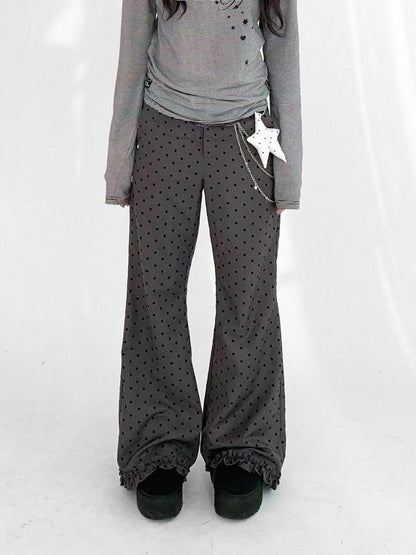 innomoood Black Sugar Polka Dot Flocked Ruffle Low Rise Micro Flare Women&