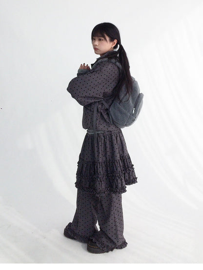 innomoood Black Sugar Polka Dot Flocked Ruffle Low Rise Micro Flare Women&
