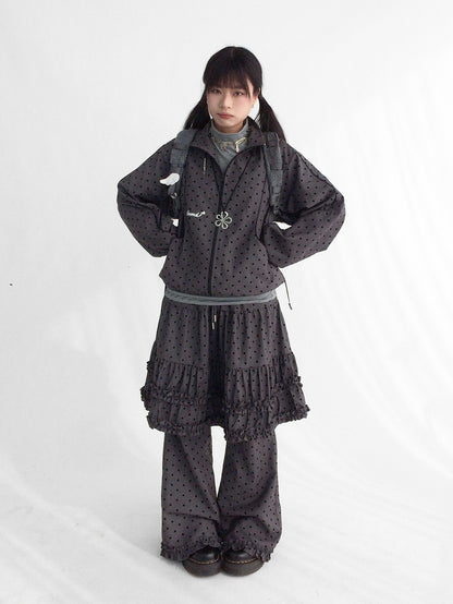 innomoood Black Sugar Polka Dot Flocked Ruffle Low Rise Micro Flare Women&