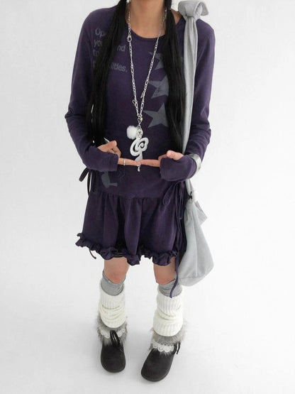 Blackberry Ruffle Print Drawstring Mini Dress