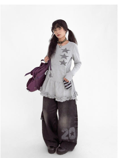 innomoood Blackberry Ruffle Print Drawstring Mini Dress