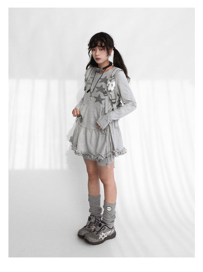 innomoood Blackberry Ruffle Print Drawstring Mini Dress