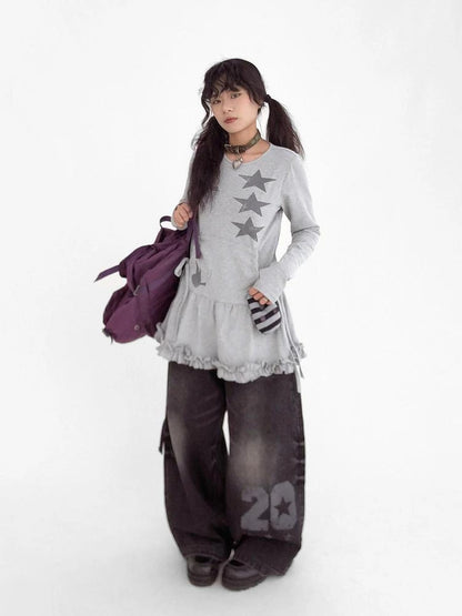 Blackberry Ruffle Print Drawstring Mini Dress