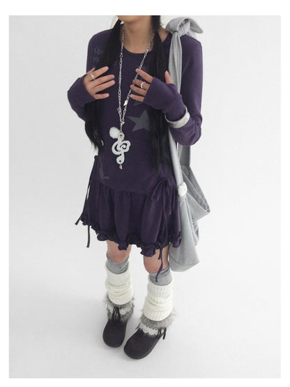 Blackberry Ruffle Print Drawstring Mini Dress