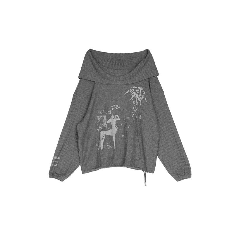 innomoood_Cartoon_Print_Knit_Off_Shoulder_Asymmetric_Hooded_Pullover_Women&